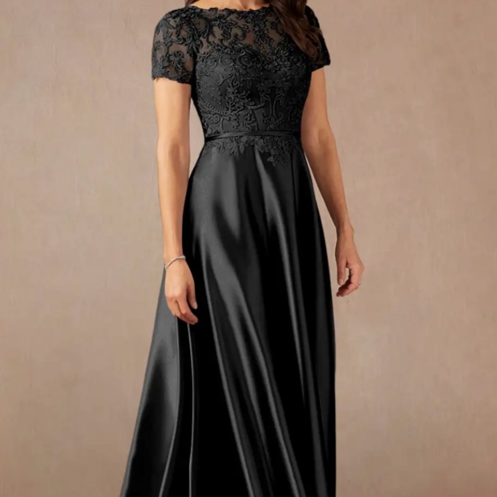 Azazie Black Satin and Lace Wedding Dress